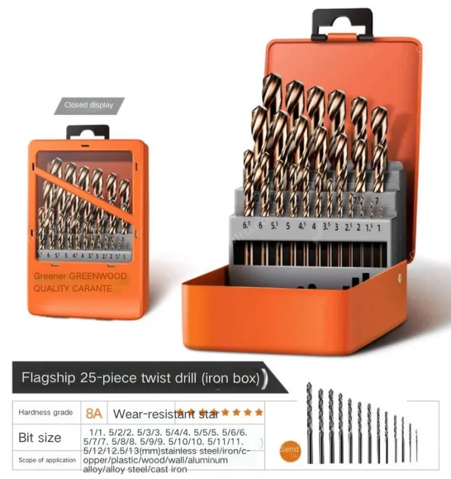 Superhard cobalt flagship iron box 25-piece set + 13 twist drills