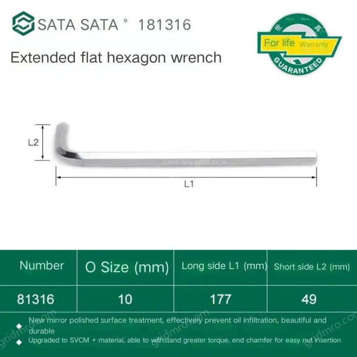 Extended flat head hex wrench 10mm 81316